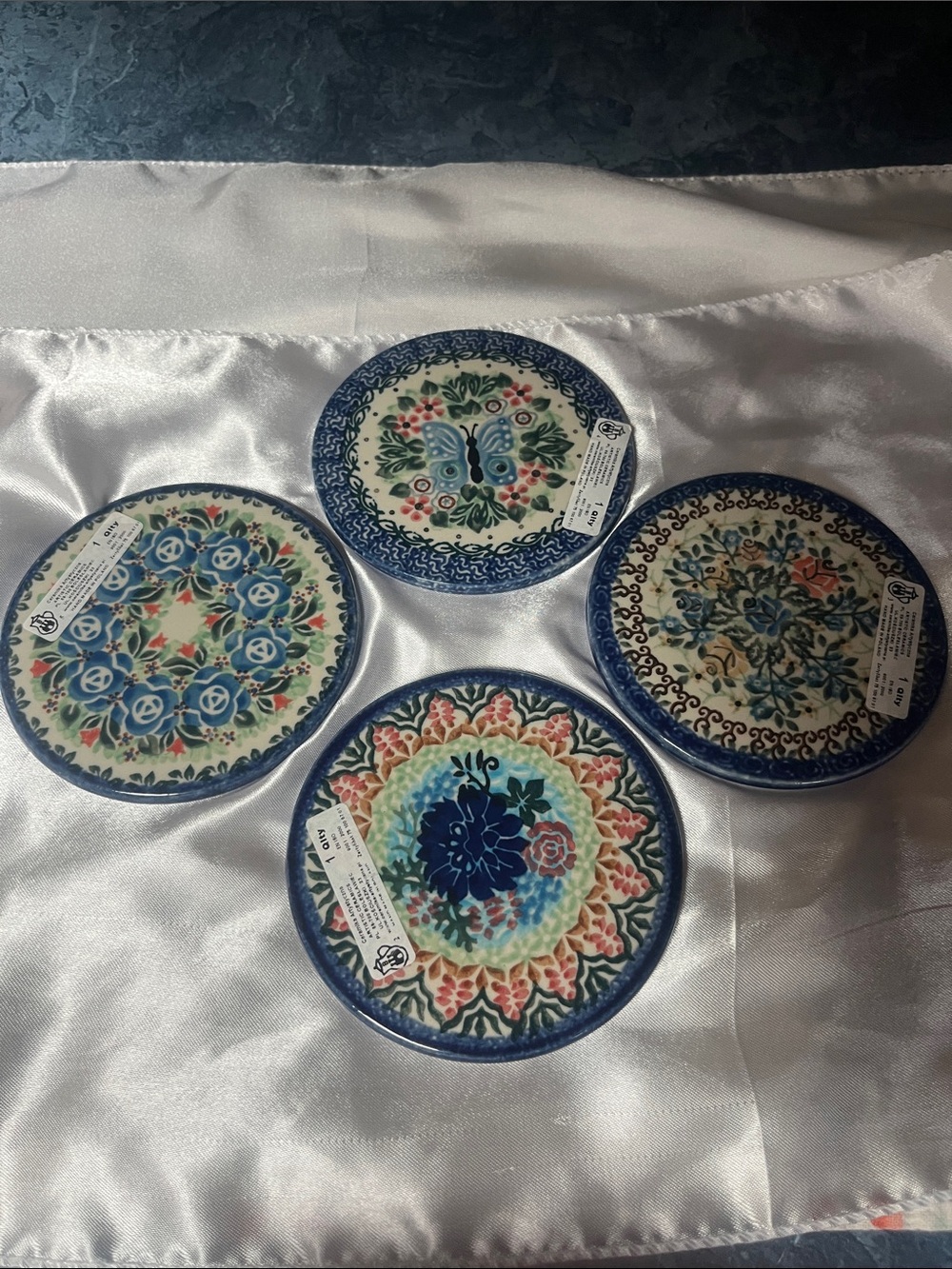 Set 4 Boleslawiec UNIKAT 4.5” Polish Ceramics Coasters